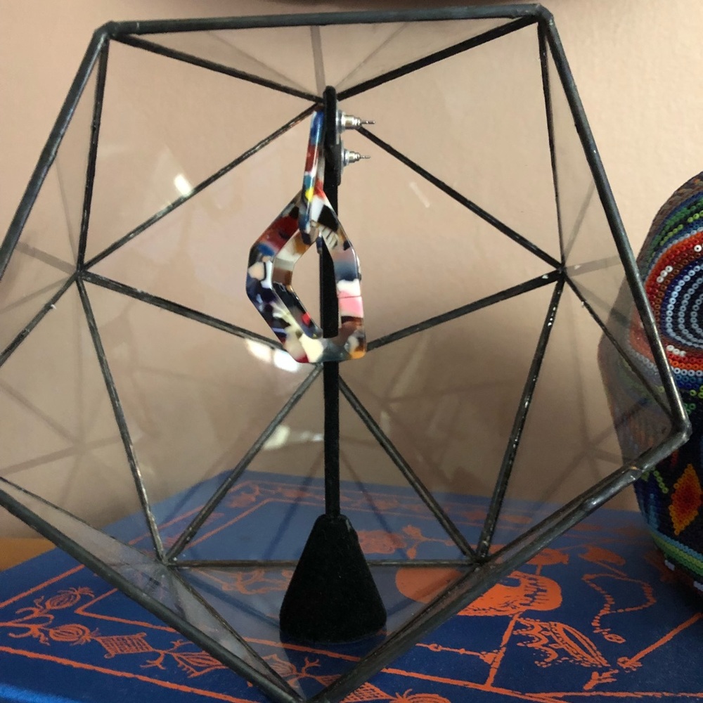 Multicolored Hoop Geometric Dangle Drop Earrings - Picture 5 of 6